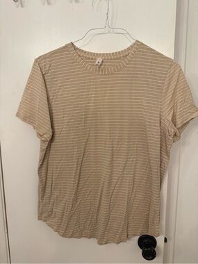 lululemon athletica Beige and White Striped Crew Tee